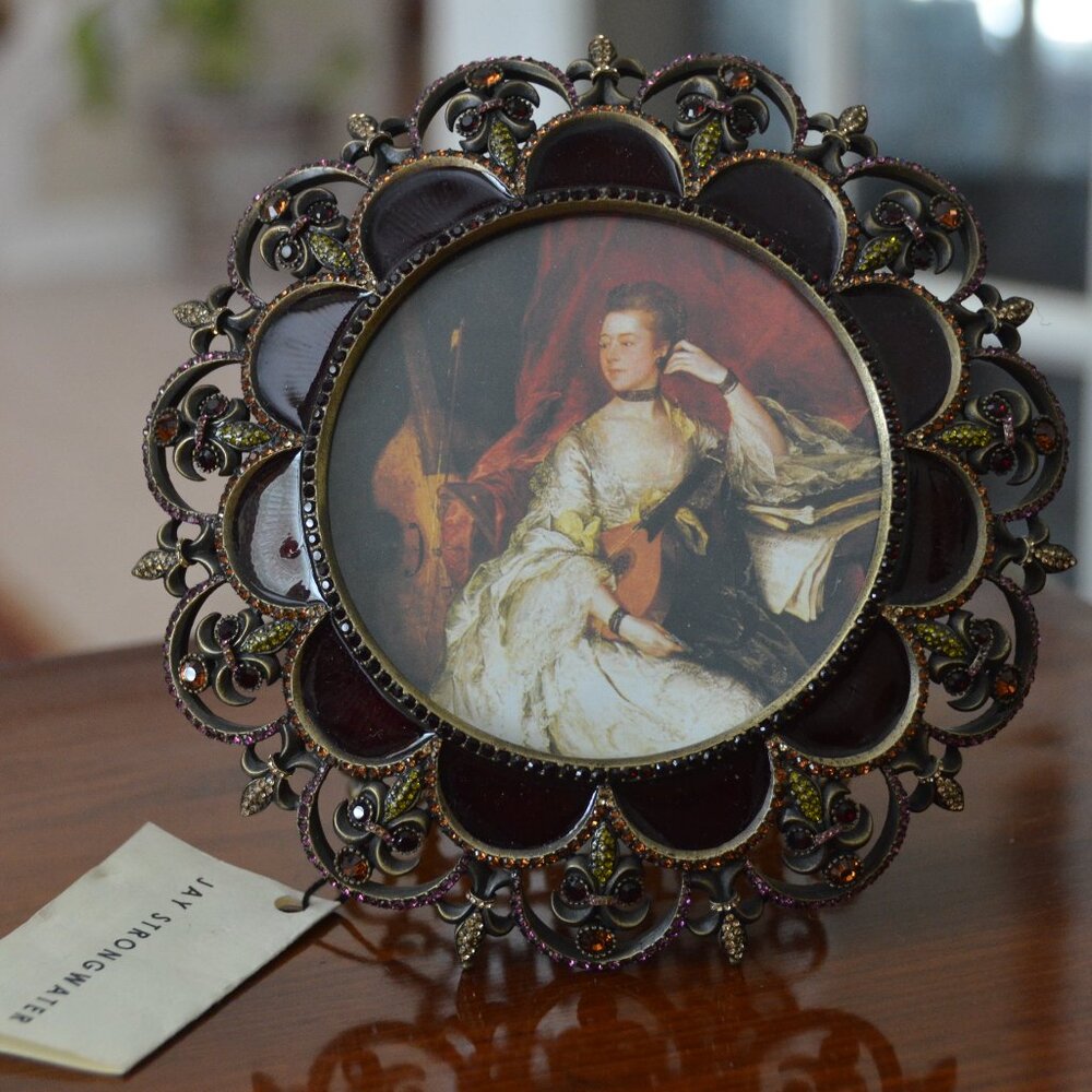 RARE JAY STRONGWATER RED HOLIDAY CHRISTMAS TIARA SCROLL CRYSTAL ENAMEL FRAME